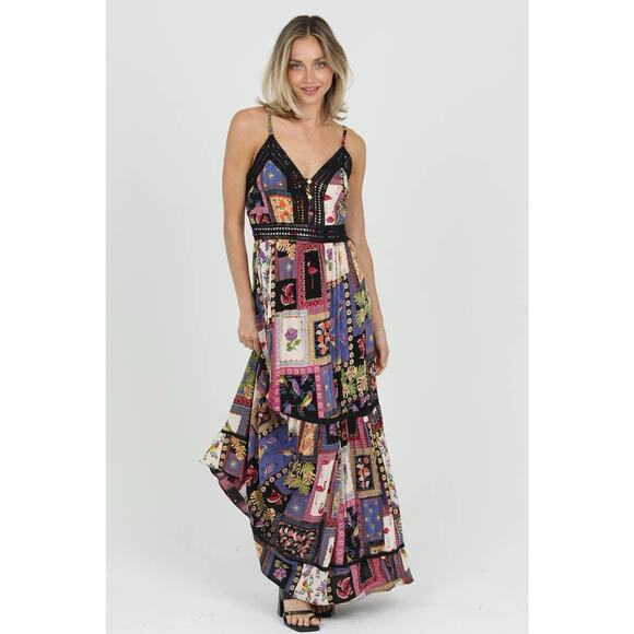 Angie Crochet Patchwork Maxi Dress Size Large Boho - Picture 1 of 12